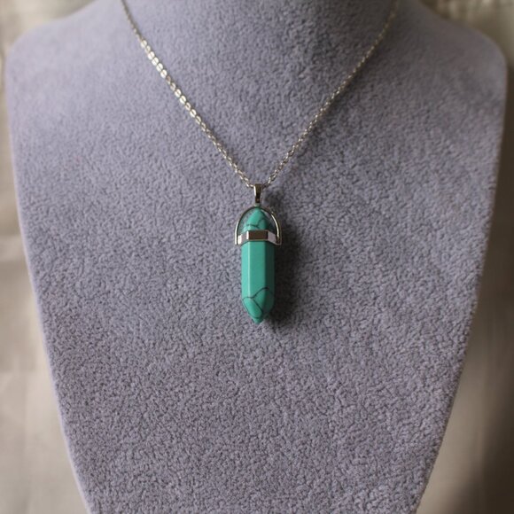 Jewelry - Turquoise Howlite Crystal Point Necklace – Silver Tone Chain, Healing Stone Pend